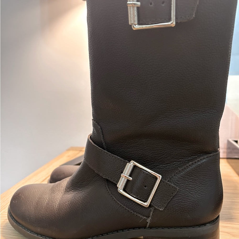Sole Society Brown Leather Moto Boots lug sole with gold hardware EUC